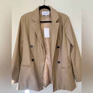 [NWT] ASOS Emory Park Faux Leather Beige/Tan Oversized Blazer, Size Small